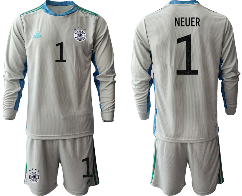 Men 2021 European Cup Germany grey Long sleeve goalkeeper #1 Soccer Jersey